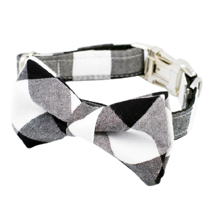 Buffalo Plaid Bow Tie Dog Collar -White & Black