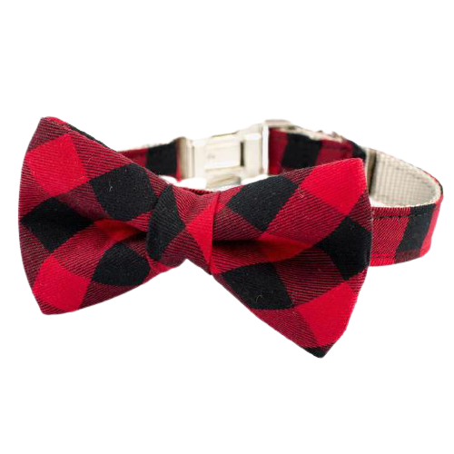 Buffalo Plaid Bow Tie Dog Collar - Red & Black